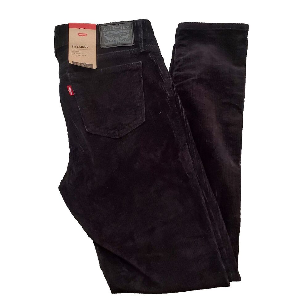 NWT Levi's 711 Women's 28x30 Black Skinny Corduroy Pants Stretch Trousers
